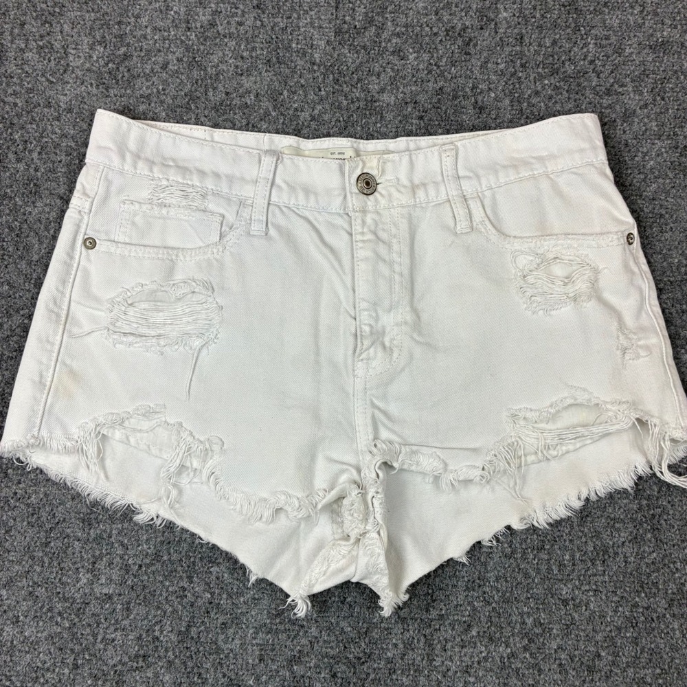 Abercrombie & Fitch White Distressed Denim Cut Off Shorts Size 6 W28 Frayed Hem